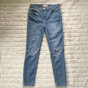 Free People Women's Jeans Size 28 Blue Crop Skinny Distressed Stretch